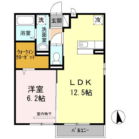 ルアンブルB(1LDK/2階)の間取り写真