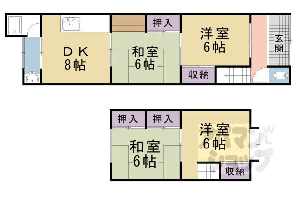 京都市東西線 椥辻駅 徒歩19分 2階建 築48年(4LDK)の間取り写真
