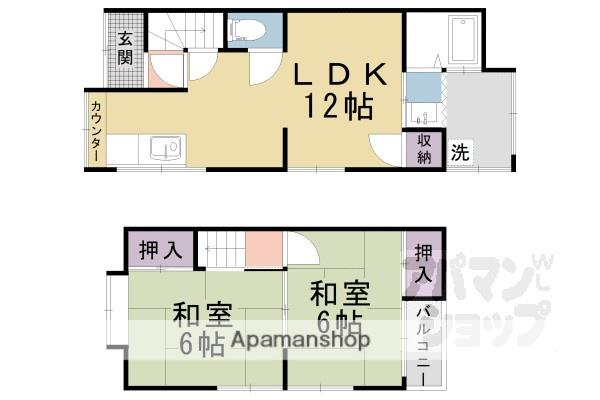 京都市東西線 椥辻駅 徒歩7分 2階建 築50年(2LDK)の間取り写真