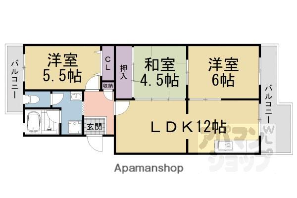 チュリス石山(3LDK/3階)の間取り写真