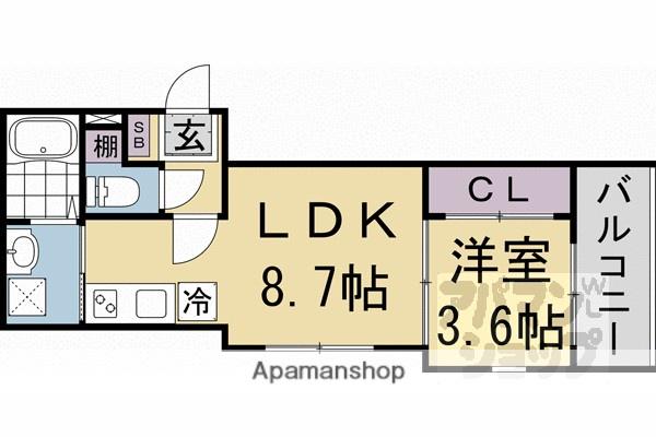 ウィローツリーレジデンス京都伏見(1LDK/1階)の間取り写真