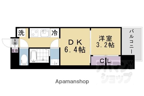 プレサンス大津京町ヴェリス(1DK/15階)の間取り写真