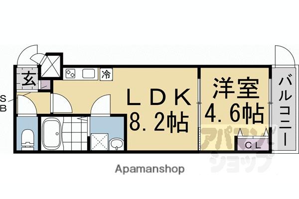 CASA WOOD 丹波橋(1LDK/2階)の間取り写真