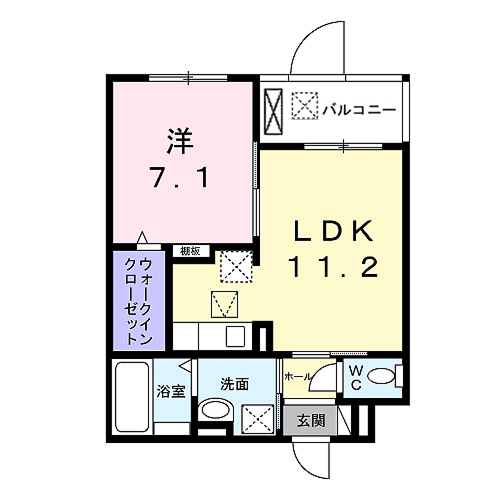 シャルマン唐橋南Ⅱ(1LDK/1階)の間取り写真