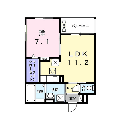 シャルマン唐橋南Ⅱ(1LDK/1階)の間取り写真