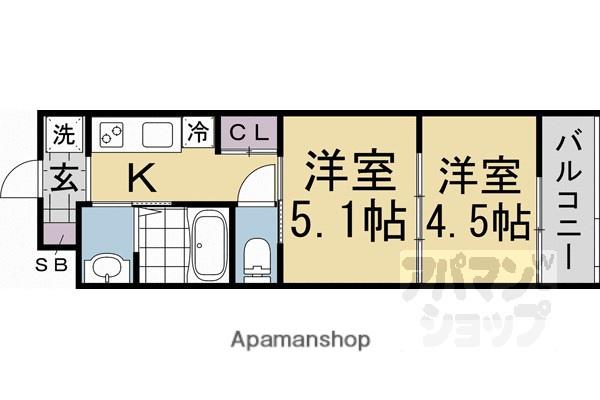 アドバンス京都リエートⅠ(2K/1階)の間取り写真