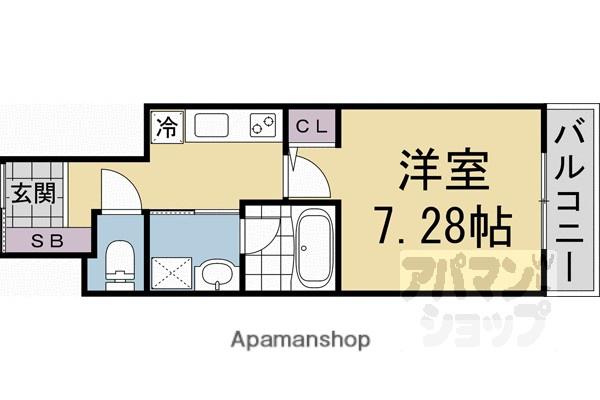 メゾンドゥース丹波橋(1K/2階)の間取り写真