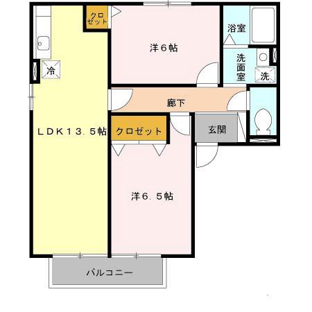 ルミエール琵琶(2LDK/2階)の間取り写真