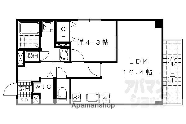 ラクラスコート朝日が丘(1LDK/4階)の間取り写真