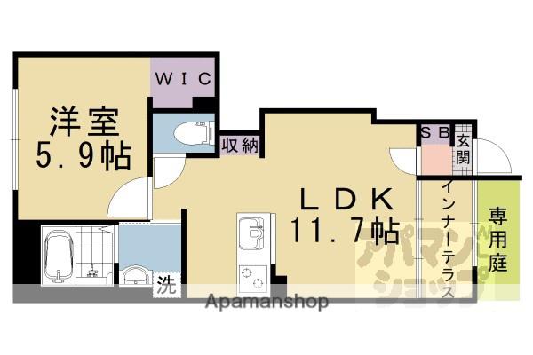 京都市山科区椥辻アパート(1LDK/1階)の間取り写真