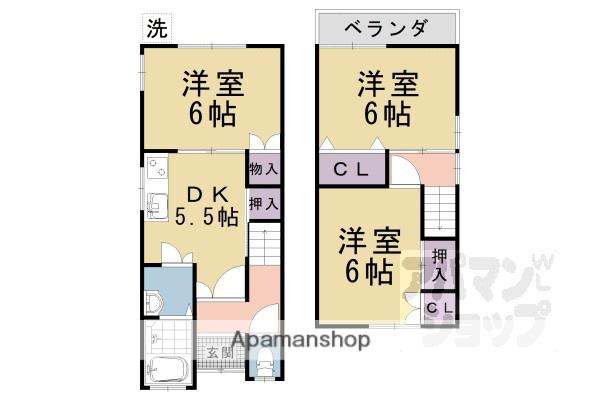 京都市東西線 小野駅(京都) 徒歩7分 2階建 築50年(3DK)の間取り写真