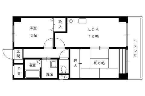 インペリアル明日香(2LDK/6階)の間取り写真