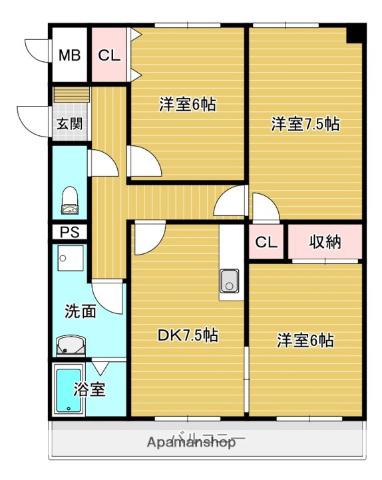レジデンス興戸(3DK/2階)の間取り写真