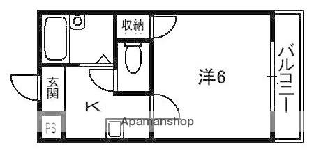 セゾン田辺(1K/2階)の間取り写真
