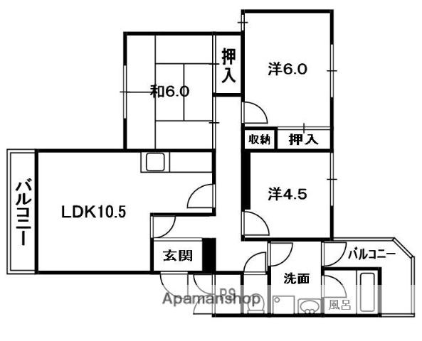 ハイツリバーサイド(3LDK/3階)の間取り写真