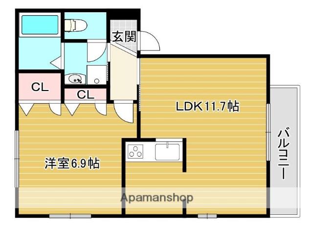 ハイツクリスタルあいりす2(1LDK/1階)の間取り写真