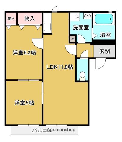 ヴェール・ディアス(2LDK/2階)の間取り写真