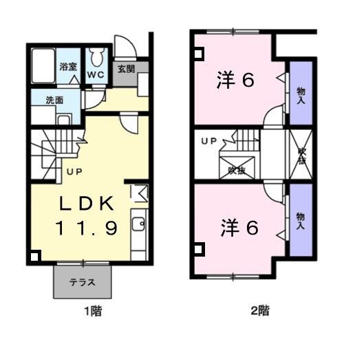 ピアッツア玉水C(2LDK/1階)の間取り写真