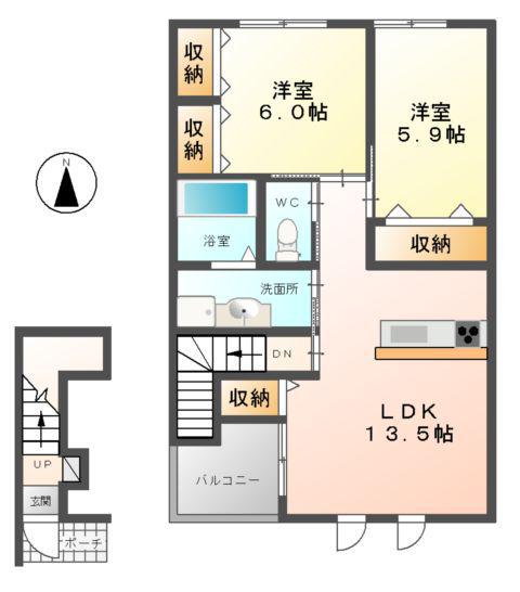 グランコート柚ノ木(2LDK/2階)の間取り写真