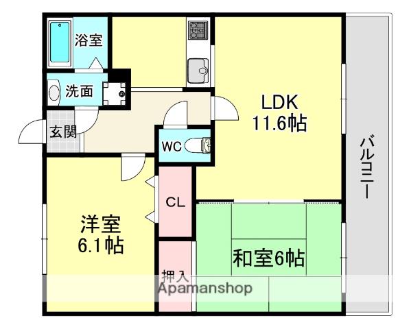 サンライズ城陽(2LDK/3階)の間取り写真