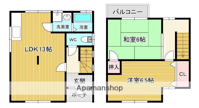 近鉄京都線 寺田駅(京都) 徒歩5分 2階建 築53年(2LDK)の間取り写真