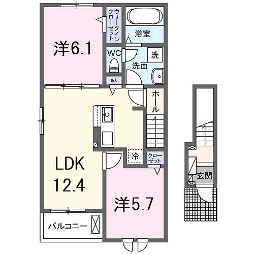エスポワール下赤田(2LDK/2階)の間取り写真
