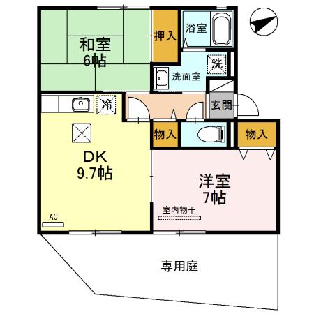 ファミール州見B(2DK/1階)の間取り写真