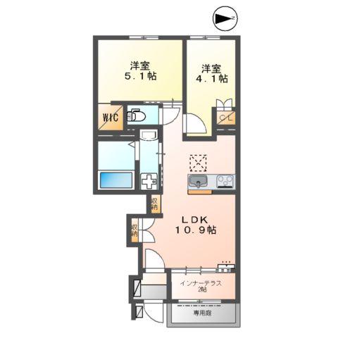 城陽市寺田アパート(2LDK/1階)の間取り写真