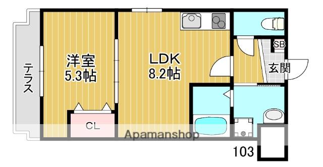 CUORE城陽(1LDK/1階)の間取り写真