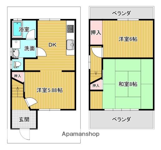 近鉄京都線 興戸駅 徒歩7分 2階建 築51年(3DK)の間取り写真