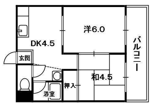 ゴールデンロートス木津(2DK/3階)の間取り写真