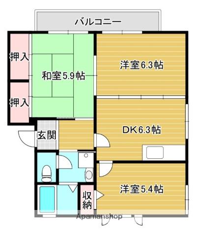 ウエストサイドタウン(3DK/2階)の間取り写真