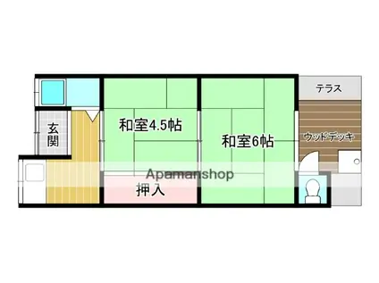 近鉄京都線 富野荘駅 徒歩4分 1階建 築40年(2K/1階)の間取り写真