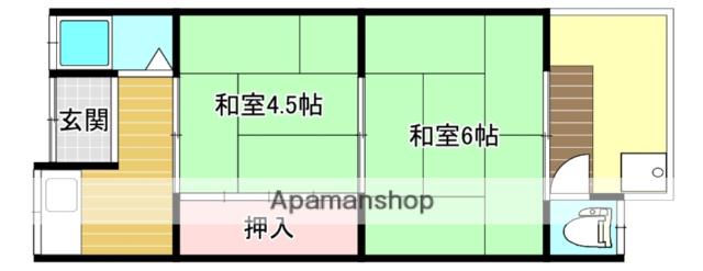 近鉄京都線 富野荘駅 徒歩4分 1階建 築41年(2K/1階)の間取り写真