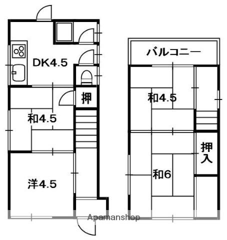 関西本線 木津駅(京都) 徒歩4分 1階建 築50年(4DK)の間取り写真