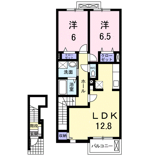 フォルトゥーナ(2LDK/2階)の間取り写真