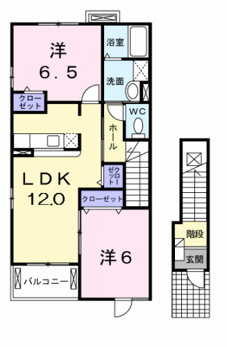 アロッジオ東沢Ⅰ(2LDK/2階)の間取り写真