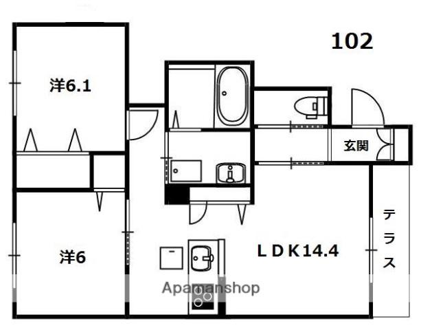シャーメゾン宮ノ内(2LDK/1階)の間取り写真