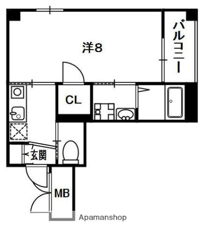 ラ・ベルヴィ(1K/2階)の間取り写真