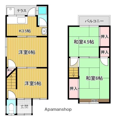 近鉄京都線 久津川駅 徒歩15分 2階建 築53年(4K)の間取り写真