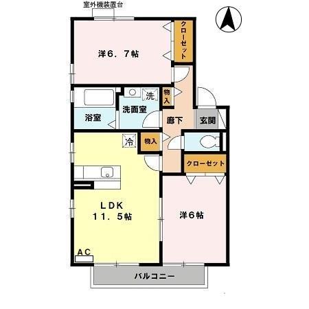 リビングタウン祝園A棟(2LDK/2階)の間取り写真