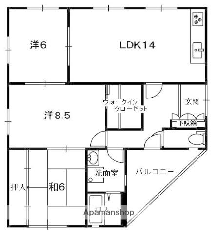近鉄京都線 新祝園駅 徒歩15分 2階建 築45年(3LDK)の間取り写真
