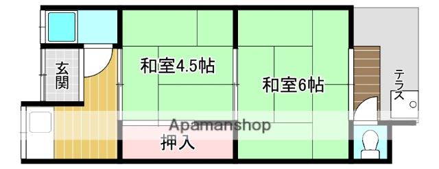 近鉄京都線 富野荘駅 徒歩4分 1階建 築42年(2K/1階)の間取り写真