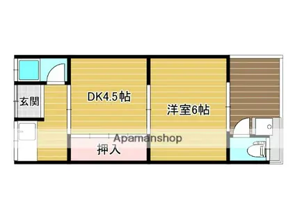 近鉄京都線 富野荘駅 徒歩4分 1階建 築40年(2K/1階)の間取り写真