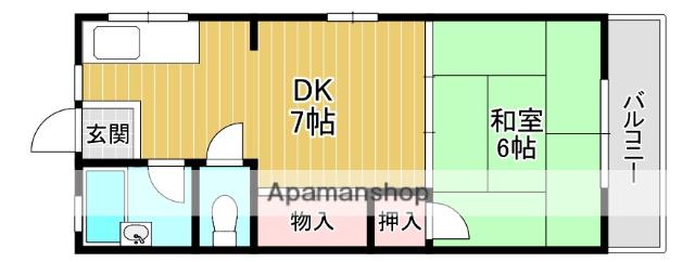 寺田ガーデンハイツ1番館(1DK/2階)の間取り写真