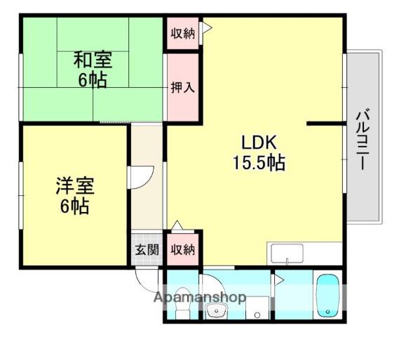 ウィンディア広野A棟(2LDK/1階)の間取り写真