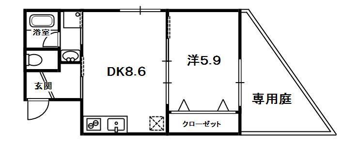 ウィングコート(1DK/1階)の間取り写真