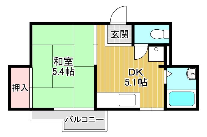タウニィアローザB(1DK/2階)の間取り写真