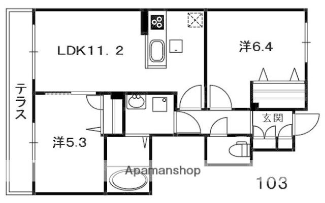 アンビエラ(2LDK/1階)の間取り写真
