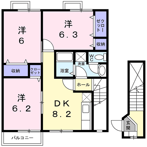 アンプルールⅠ(3DK/2階)の間取り写真